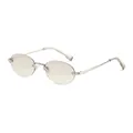 Minimalist oval rimless sunglasses with silver metal temples and clear lenses - Silver Frame Silver Mirrored Lens