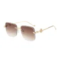 Gafas de sol retro sin montura con lentes degradadas y patillas doradas de serpiente - Montura Dorada Lente Marrón Degradada