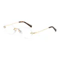 Oval rimless glasses with gold metal frames and tortoiseshell tips on white background - Gold Frame White Lens