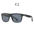 Classic matte black square polarized sunglasses with dark grey lenses for driving - Matte Black Silver Accent Gray Lens (C1)