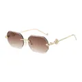 Retro achthoekige frameloze zonnebril met gouden slangenpoten en bruine gradiënt glazen - Gouden Frame Verloop Thee Lens