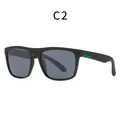 Matte black polarized square sports sunglasses with green temple details, model C2 - Matte Black Green Accent Gray Lens (C2)