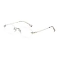 Minimalist rimless oval sunglasses with silver metal frames and clear blue light lenses - Silver Frame Clear Lenses