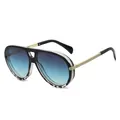 Retro pilot sunglasses with metal double bridge and gradient lenses in tortoiseshell frame - Black Leopard Frame Gradient Blue Lens