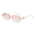 Retro polygoon randloze zonnebril met roze verloopglazen en gouden slangenvormige metalen pootjes - Gouden frame / Dubbele roze lenzen