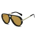 Vintage double bridge aviator sunglasses with black frame and amber lenses for women - Black Frame Tea Lens