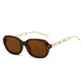 Chic women's rectangle sunglasses with tortoise frame and gold chain metal temples - C2 Leopard Frame Brown Lens