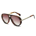 Oversized tortoise shell aviator sunglasses with brown gradient lenses and gold accents - Tortoise Frame Light Tea Lens