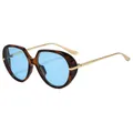 Lunettes de soleil vintage avec monture en écaille et verres bleu clair - Monture noir brillant lentille bleue