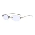 Modern rimless oval sunglasses with silver metal temples and light purple lenses - Silver Frame Purple Lens