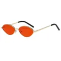 Retro oval sunglasses with light gold metal frame and translucent orange red lenses - Gold Frame Red Lenses