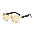 Retro square metal sunglasses with gold frame, yellow lenses and wide black temples - Gold Frame Light Tea Lens