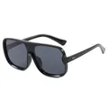 Modern flat top oversized sunglasses with black resin frame and dark lenses - Black Frame Grey Lens