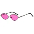 Retro oval sunglasses with dark grey metal frame and vibrant rose red lenses - Gunmetal Frame Purple Lens