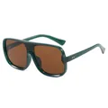 Green oversized square aviator sunglasses with brown lenses and gold dot details - Green Frame Tea Lens