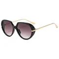 Fashion sunglasses with black cat-eye frame, gold metal temples and purple gradient lenses - Bright Black Frame Double Gray Lens