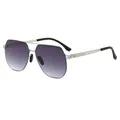 Silver metal aviator sunglasses with geometric gradient lenses and double bridge design - Silver Frame Double Grey