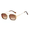 Retro-Steampunk-Sonnenbrille mit goldenem Metallrahmen und braunem Farbverlauf für Damen Herren - Schildpatt Gold Rahmen / Verlaufstee Gläser