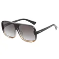 Fashionable oversized one-piece sunglasses with gradient lenses and dark frame - Gradient Grey Tea Frame Double Grey Lens