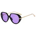 Fashion sunglasses with purple lenses, thick black frames and slim gold metal temples - Bright Black Frame Purple Lens