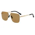 Lunettes de soleil aviateur carrées à double pont avec monture dorée et verres bruns - Monture Dorée Verres Ambrés