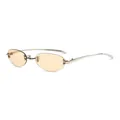 Fashionable rimless oval sunglasses with silver metal temples and amber tinted lenses - Silver Frame Brown Lens