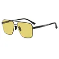 Lunettes de soleil carrées en acier inoxydable à double pont avec verres jaunes et cadre noir - Monture noire verres jaune à gris