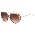 Chic oversized sunglasses with gradient brown lenses and gold metal temples - Champagne Frame Double Tea Lens