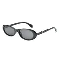 Fashionable small oval sunglasses with black frames and decorative silver beads on arms - Black Frame Gray Lenses