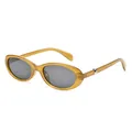 Chic amber oval sunglasses with gray lenses and silver beaded temple details - Transparent Tea Frame Gray Lenses