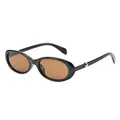 Oval black frame sunglasses with dark brown lenses and silver bead accents on the temples - Black Frame Tea Lenses