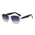 Retro metal square frame sunglasses with purple gradient lenses and black wide temples - Silver Frame Gradient Grey Lens
