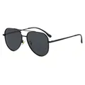 Gafas de sol aviador polarizadas en metal negro con doble puente y montura fina y elegante - Montura Negra Lente Gris