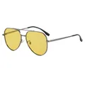 Gafas de sol de aviador en metal gris con lentes amarillas y diseño de doble puente - Marco Gunmetal Lente Amarillo a Gris
