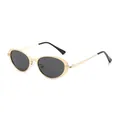 Classic oval metal sunglasses in gold finish with dark grey lenses for a retro look - Gold Frame Grey Lens
