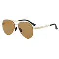 Classic gold metal aviator sunglasses with amber lenses and hollowed temple details - Gold Frame Tea Lens