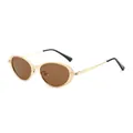 Stylish gold metal oval sunglasses with brown lenses and minimalist slim frame design - Gold Frame Tea Lens