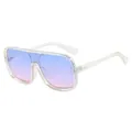Oversized one-piece sunglasses with transparent frames and blue-pink gradient lenses - Transparent Frame Blue Pink Lens