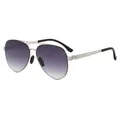 Classic silver metal aviator sunglasses with purple gradient lenses and double bridge - Silver Frame Double Grey