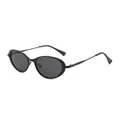 Oval matte black metal sunglasses with dark grey lenses and retro fashion design - Black Frame Grey Lens