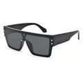 Quadratische Flat-Top-Sonnenbrille mit schwarzen Gläsern und silbernen Nieten - Stil C1 / Schwarzer Rahmen Graue Gläser