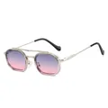 Retro-Polygon-Sonnenbrille mit hellem Goldmetall-Doppelsteg und lila Verlaufsgläsern - Grauer Silberrahmen Graue Pulverbeschichtung