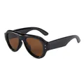 Schicke schwarze Oversize-Pilotensonnenbrille mit Goldnieten und braun getönten Gläsern - Schwarzer Rahmen Tee Gläser