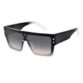 Trendige Shield-Sonnenbrille mit quadratischem Rahmen, Nieten und Verlaufsgläsern - Stil C4 / Oben Schwarz Unten Transparent Graue Gläser