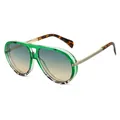 Vintage pilot sunglasses with emerald green frames, gradient lenses, and gold metal temples - Green Leopard Frame Green Tea Lens