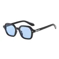 Lunettes de soleil rétro à monture noire, verres bleu clair et détails en métal argenté - Monture Noire Verres Bleus