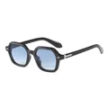 Lunettes de soleil hexagonales noires avec verres dégradés bleus et rivets argentés - Monture Noire Verre Bleu Dégradé