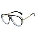 Retro aviator sunglasses with black and gray textured frame and gold metal temples - Black Leopard Frame Clear Lens