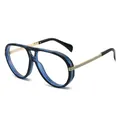Vintage aviator sunglasses with blue-black marble frame and golden metal temples - Blue Stripe Frame Clear Lens