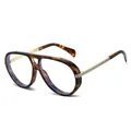 Retro tortoiseshell double bridge sunglasses with elegant gold metal striped temples - Tortoise Frame Clear Lens